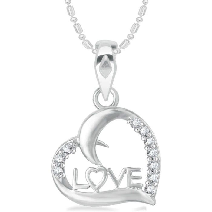 Buy Srikara Alloy Rhodium Plated CZ/AD Love in Heart Fashion Jewellery Pendant Chain - SKP3039R - Purplle