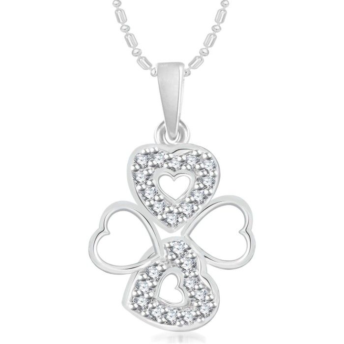 Buy Srikara Alloy Rhodium Plated CZ/AD Crystals Hearts Fashion Jewelry Pendant Chain - SKP3082R - Purplle