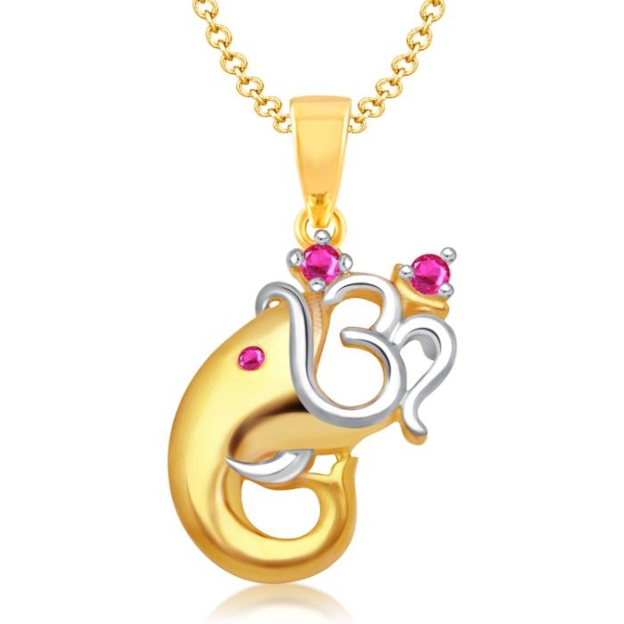 Buy Srikara Alloy Gold Plated CZ/AD Om Vakratund Fashion Jewelry Pendant with Chain - SKP1469G - Purplle