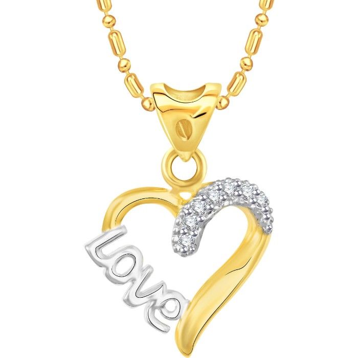 Buy Srikara Alloy Gold Plated CZ/AD Heart Love Fashion Jewellery Pendant Chain - SKP3089G - Purplle