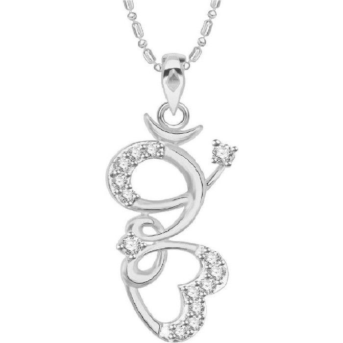 Buy Srikara Alloy Brass Rhodium Plated AD Curvy Design Heart Fashion Jewelry Pendant - SKP3118R - Purplle