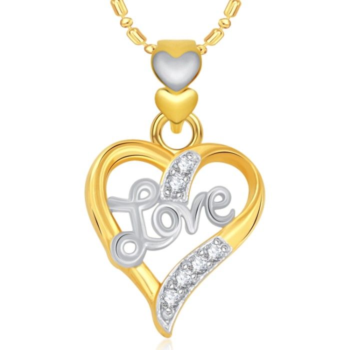 Buy Srikara Alloy Gold Plated CZ / AD Love Heart Valentine Fashion Jewellery Pendant - SKP1856G - Purplle