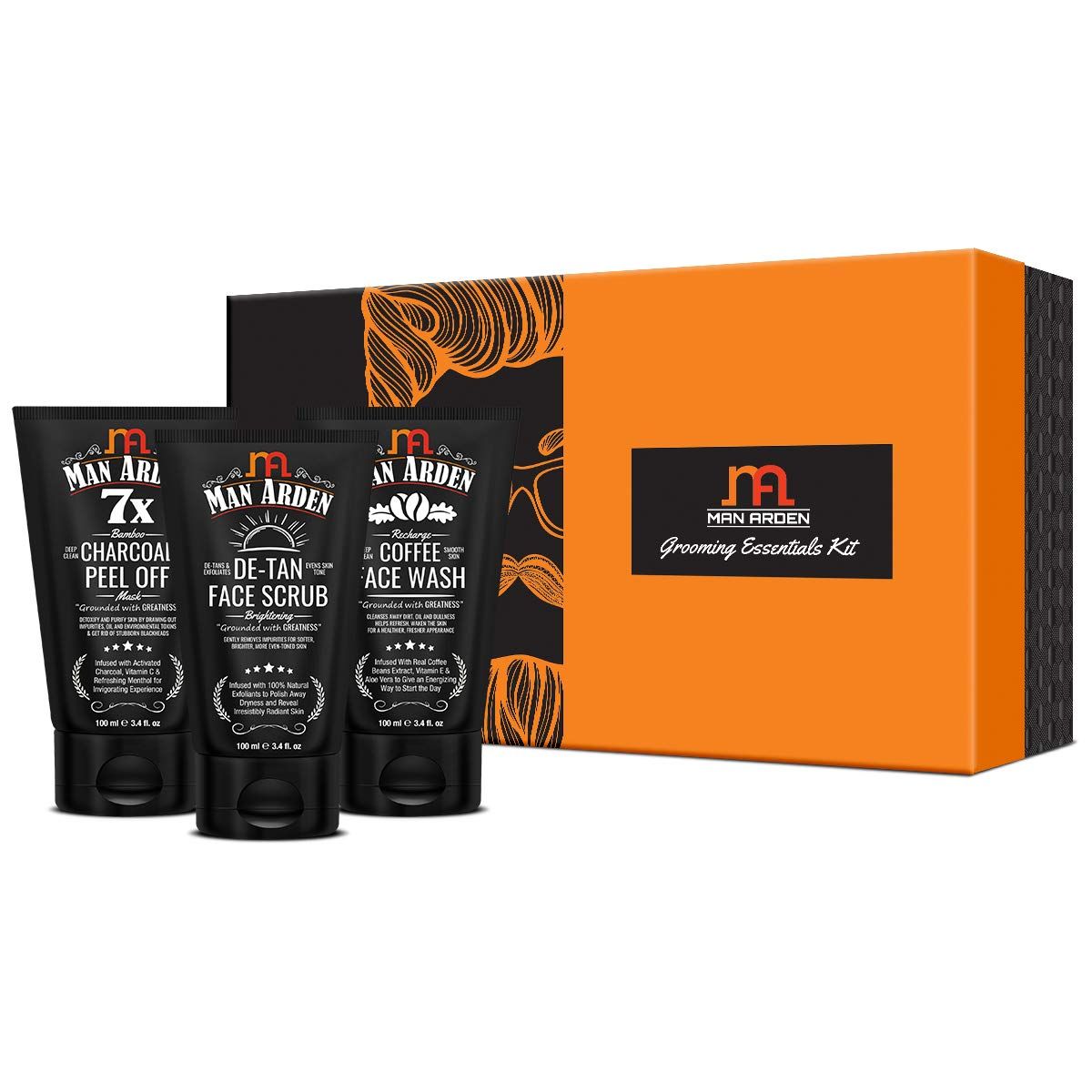 Buy Man Arden Gifts Box For Men - Charcoal Peel Off Mask + De Tan face Scrub + Coffee Face Wash - Purplle