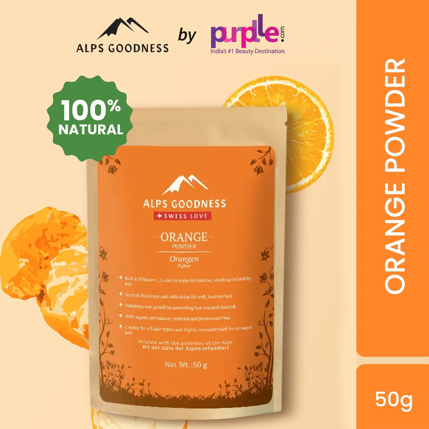 Buy Alps Goodness Powder - Orange (50 g) | 100% Natural Powder | No Chemicals, No Preservatives, No Pesticides | Face Mask for Even Toned Skin | Face Mask for Glow - Purplle