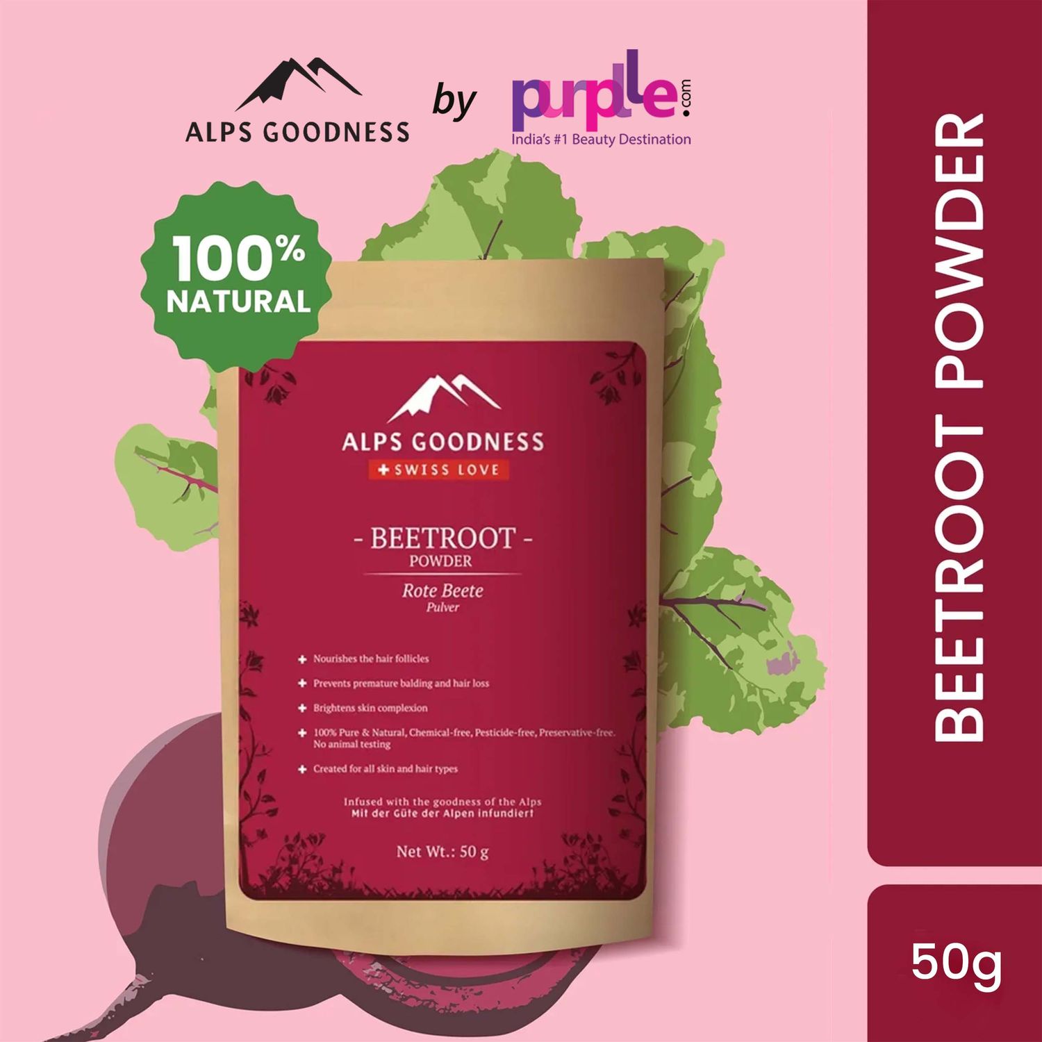 Buy Alps Goodness Powder - Beetroot (50 g)| 100% Natural Powder | No Chemicals, No Preservatives, No Pesticides | Can be used for Hair Mask and Face Mask | Nourishes hair follicles| Face Pack for brightening skin complexion | Hair Spa - Purplle