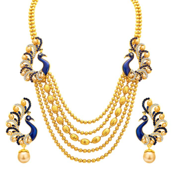 Buy Sukkhi Graceful Pearl Gold Plated Wedding Jewellery Peacock Meenakari Multi-String Necklace Set for Women - Purplle