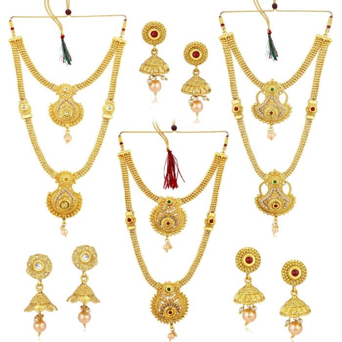 Buy Sukkhi Exclusive Pearl Gold Plated Wedding Jewellery Long Haram Necklace Set Combo For Women - Purplle