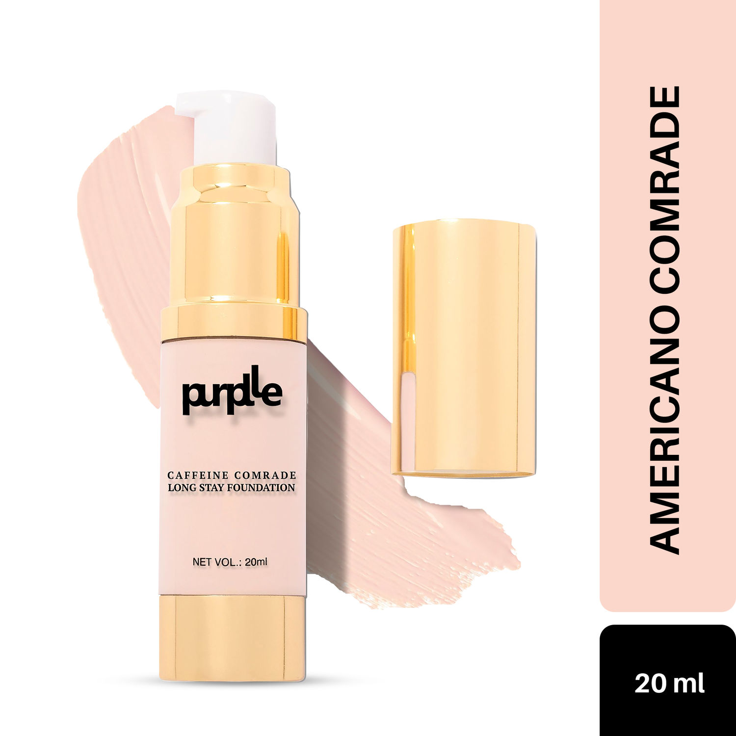 Buy Purplle Caffeine Comrade Long Stay Foundation For Dark Skin|Matte|Sweatproof|Weightless|Paraben and Sulphate Free - Americano Comrade 7 (20 ml) - Purplle