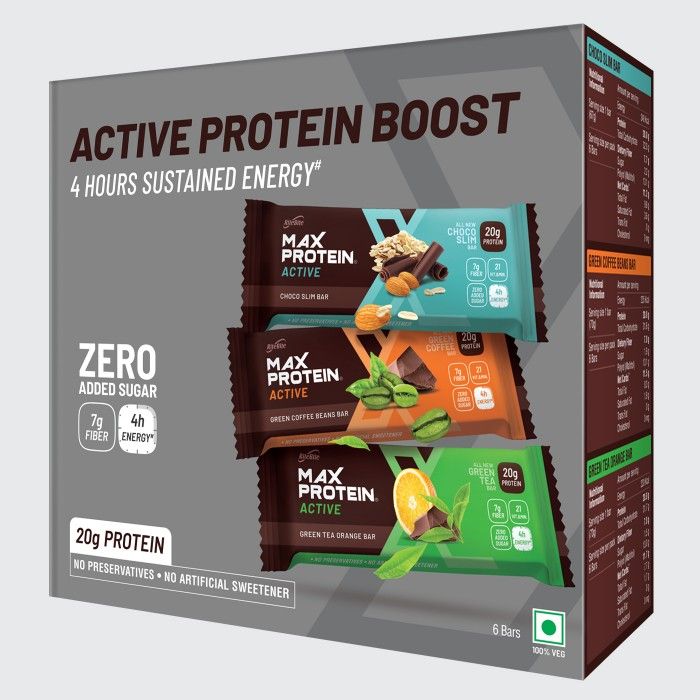 Buy RiteBite Max Protein Active Assorted Bars (414 g) Pack of 6 Choco Slim (67 g x 2), Green Coffee Beans (70 g X 2) & Green Tea Orange(70 g x 2) - Purplle