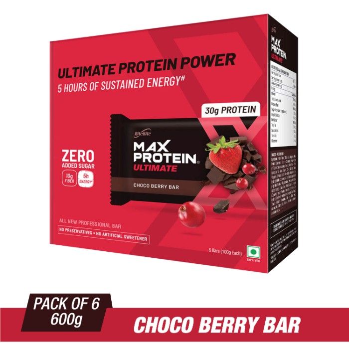 Buy RiteBite Max Protein Ultimate Choco Berry Bars (600 g) Pack of 6 (100 g X 6) - Purplle