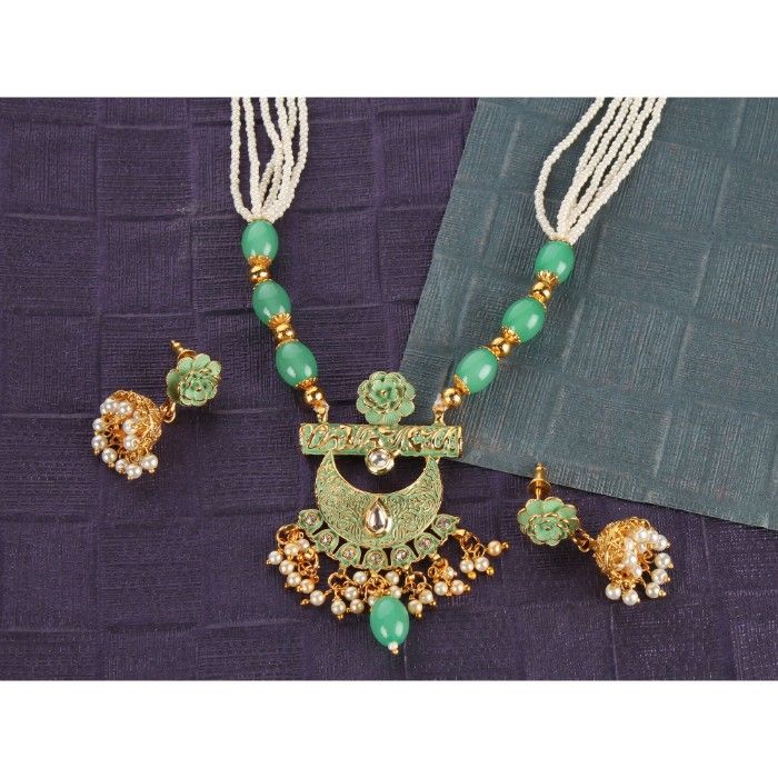 Buy Kord Store Contemporary Green Stone Traditional Jewellery Necklace Set with Earrings for Women and Girls KSNKE60138 - Purplle