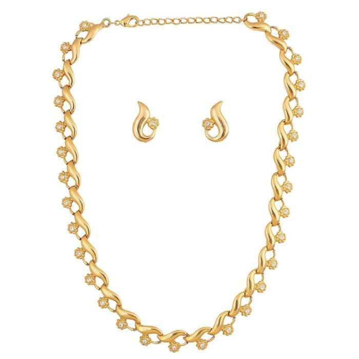 Buy Crunchy Fashion Crystal Studded Golden Necklace And Earrings Set - Purplle