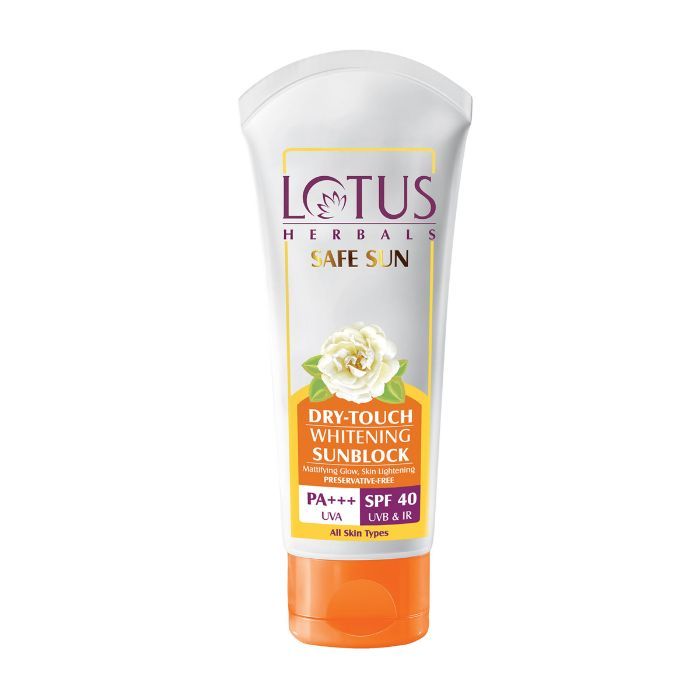 Buy Lotus Herbals Safe Sun Dry-Touch Whitening Sunblock | Matte Texture | SPF 40 | PA+++ | Preservative Free | 50g - Purplle