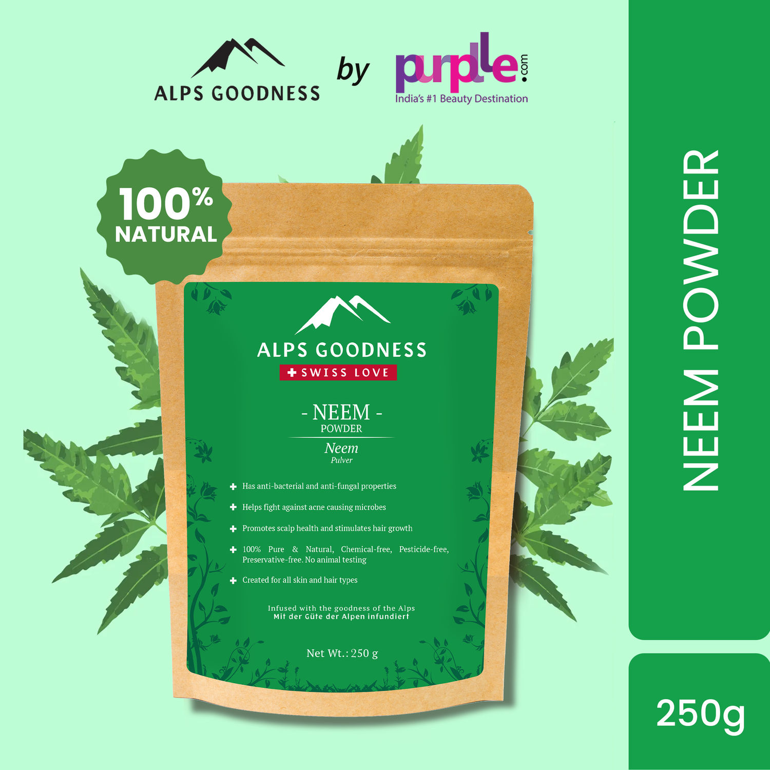 Buy Alps Goodness Powder - Neem (250 g) | 100% Natural Powder | No Chemicals, No Preservatives, No Pesticides | Face Mask for Acne | Acne Treatment | Dandruff Treatment - Purplle