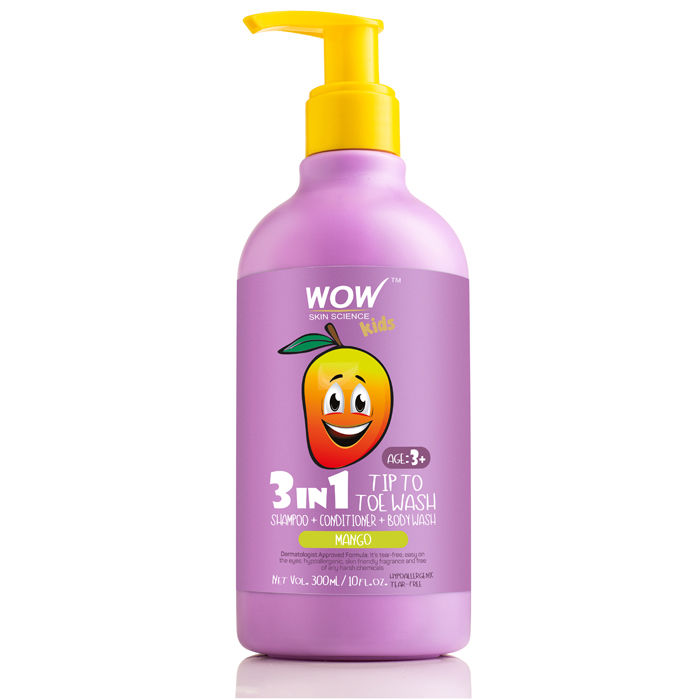 Buy WOW Skin Science Kids 3 In 1 Tip To Toe Wash (Shampoo + Conditioner + Bodywash) - Mango (300 ml) - Purplle