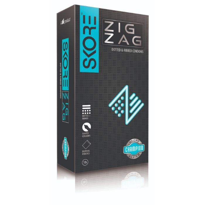 Buy Skore Zig Zag Dotted and Ribbed Condoms 10s with Disposal Pouches - Purplle