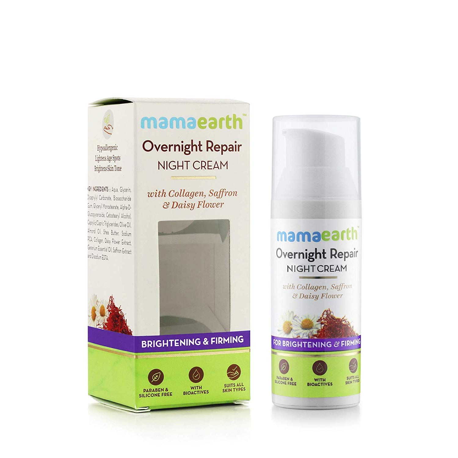 Buy Mamaearth Skin Repair Night Cream For Glowing Skin & Anti Ageing, With Collagen, Saffron & Daisy Flower - Purplle