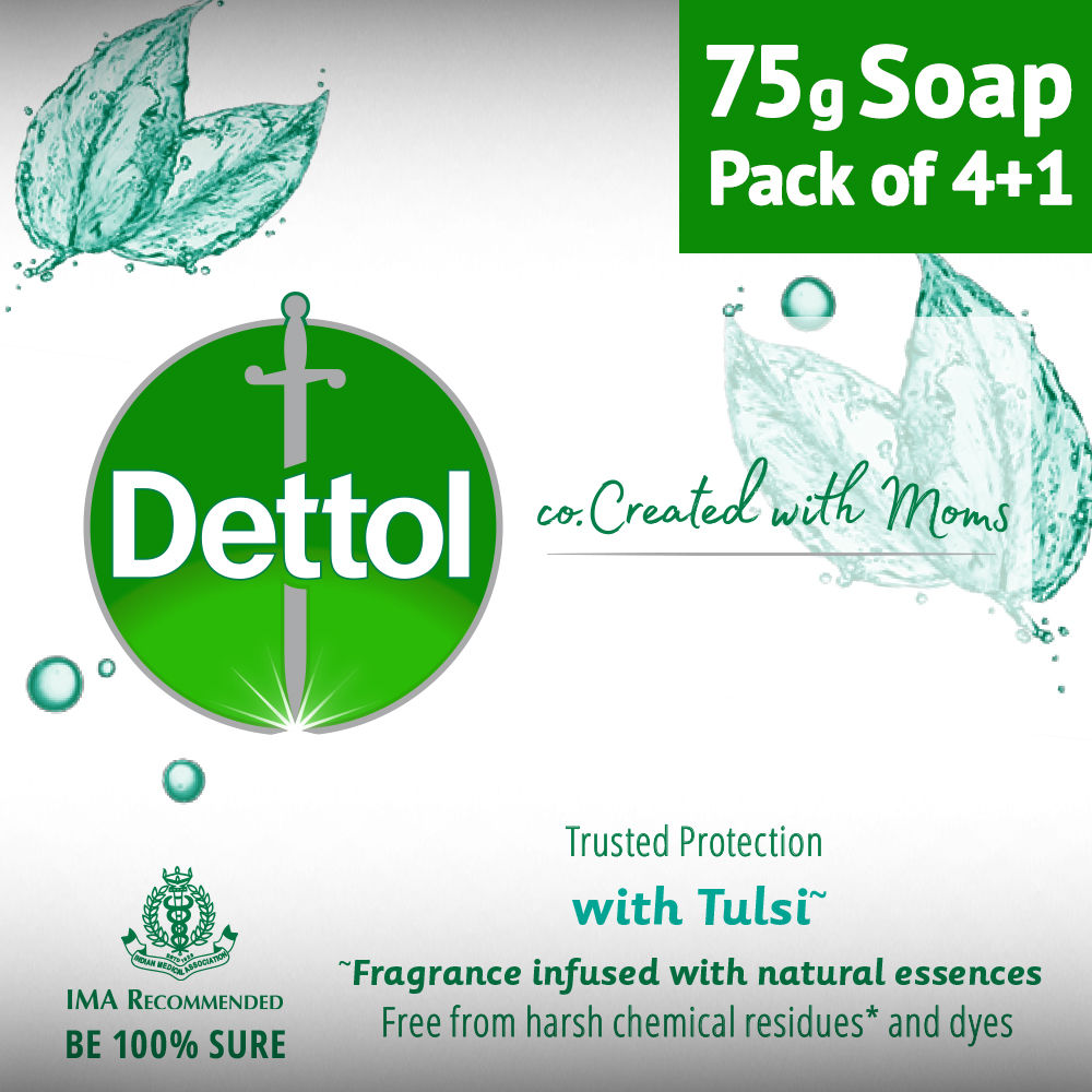 Buy Dettol Tulsi Bathing Soap (75 g) Buy 4 Get 1 Free (co-Created with Moms) - Purplle