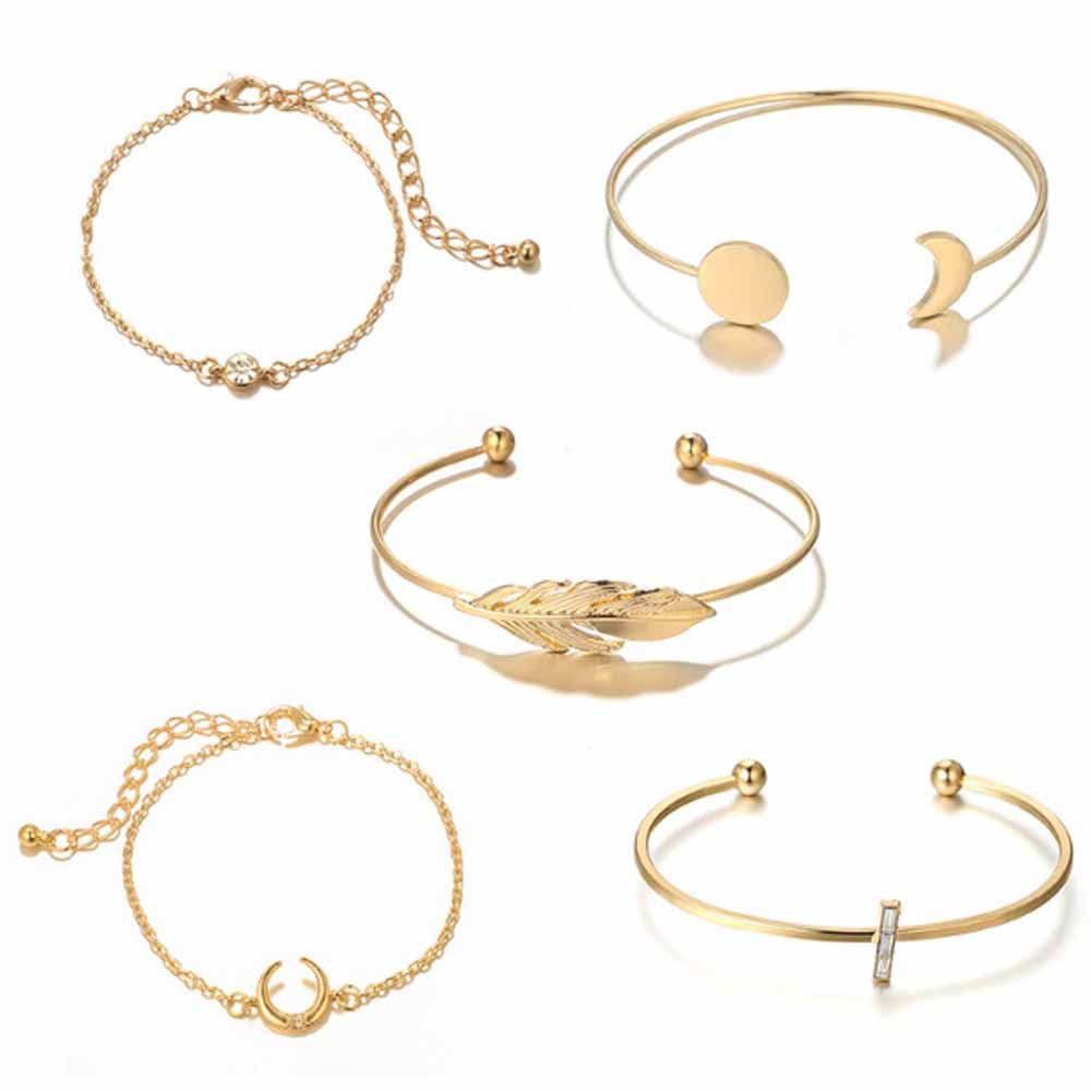 Buy Ferosh Aliona Golden Bracelet Set - 5 Pcs Bracelet Set - Purplle