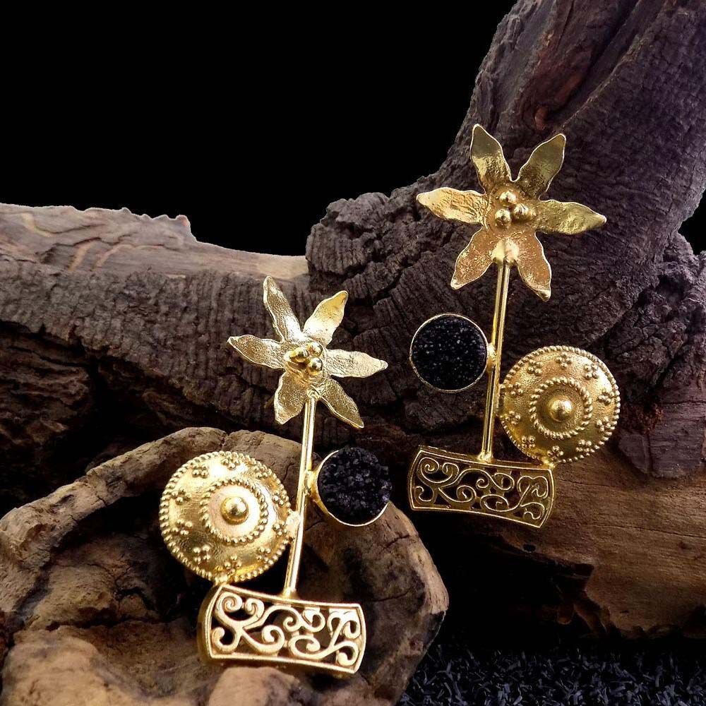 Buy Ferosh Raisa Golden Floral Statement Ethnic Earrings - Purplle