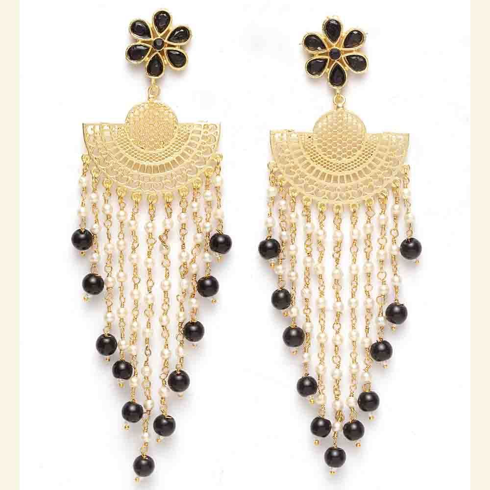 Buy Ferosh Black Drama Golden Pearl Chained Earrings - Purplle