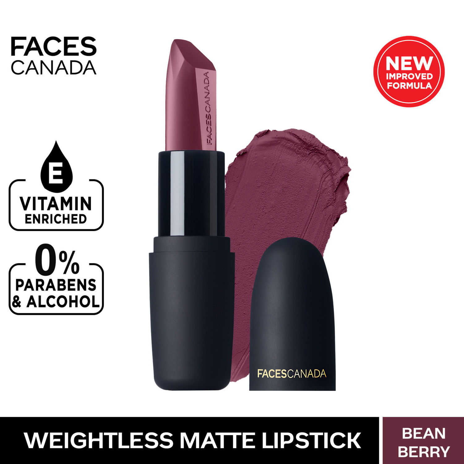 Buy Faces Canada Weightless Matte Lipstick |Jojoba and Almond Oil enriched| Highly pigmented | Smooth One Stroke Weightless Color | Keeps Lips Moisturized | Shade - Bean Berry 4g - Purplle