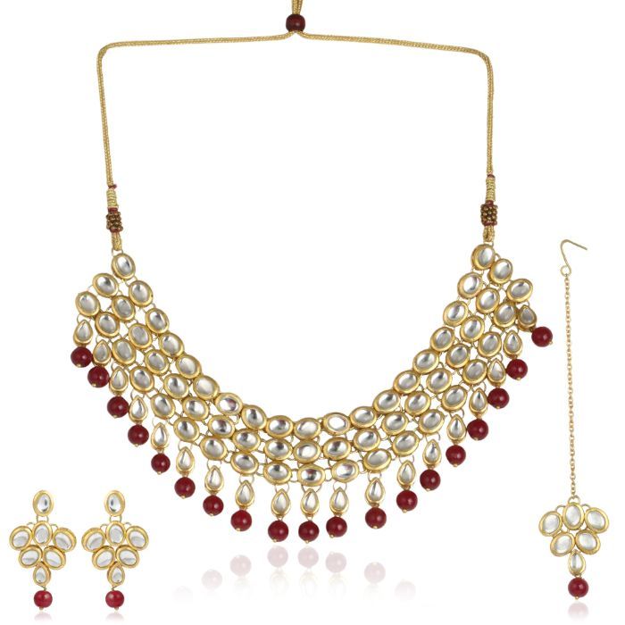 Buy Karatcart 22K GoldPlated Traditional Kundan Pearl Bridal Red Choker Jewellery Set for Women - Purplle