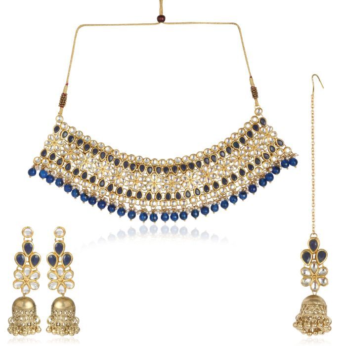 Buy Karatcart 22K GoldPlated Traditional Kundan Blue Choker Jewellery Set for Women - Purplle