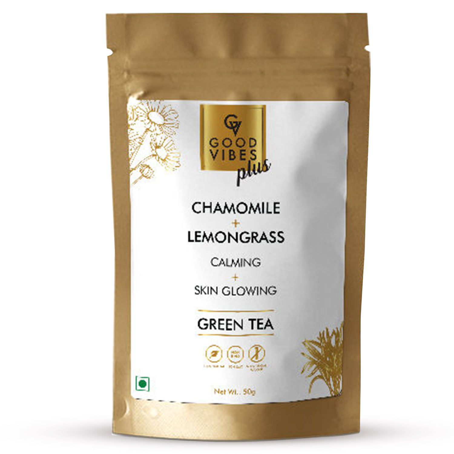 Buy Good Vibes Plus Calming + Skin Glowing Green Tea - Chamomile + Lemongrass (50 gm) - Purplle