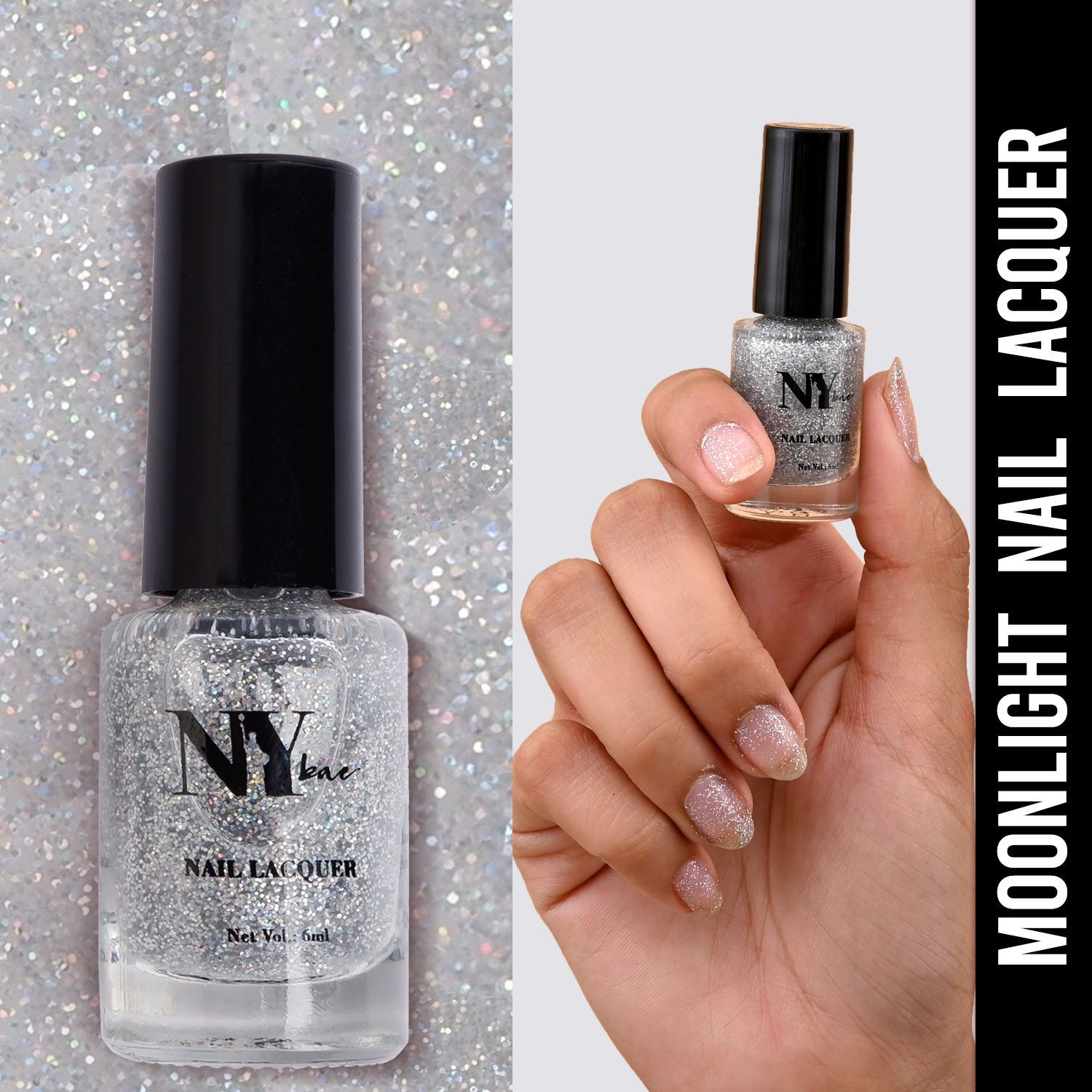 Buy NY Bae Nail Lacquer, Glitter | Shimmer Paint | Chip Resistant Polish | Highly Pigmented | Greys - Central Park Moonlight 5 (6 ml) - Purplle
