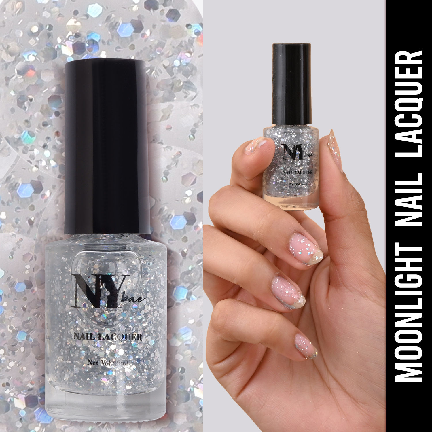 Buy NY Bae Nail Lacquer, Glitter | Shimmer Paint | Chip Resistant Polish | Highly Pigmented | Silver - High Line Moonlight 13 (6 ml) - Purplle