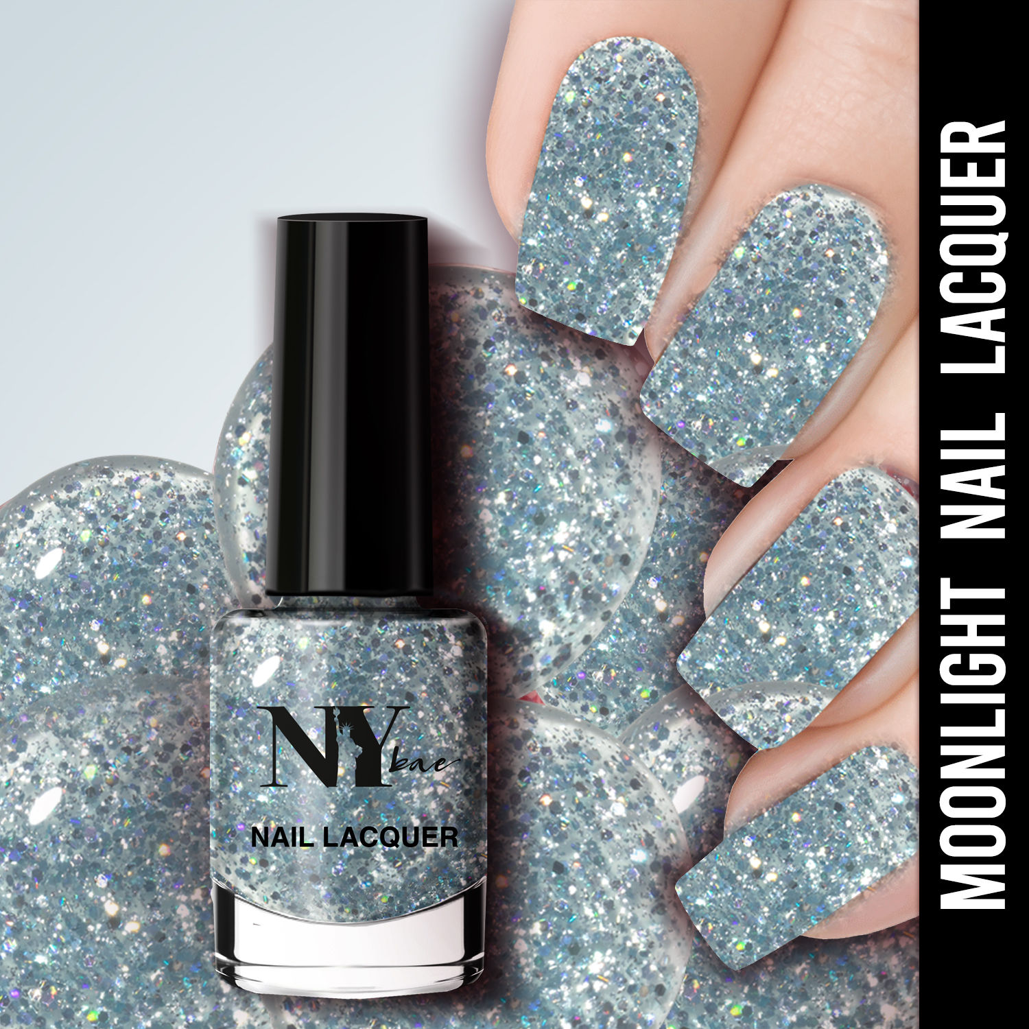 Buy NY Bae Nail Lacquer, Glitter | Shimmer Paint | Chip Resistant Polish | Highly Pigmented | Silver - Empire State Moonlight 16 (6 ml) - Purplle