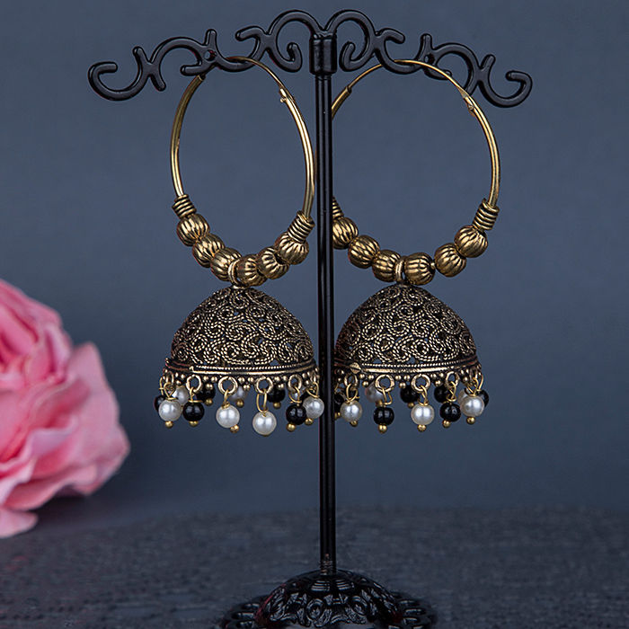 Buy Queen Be Oxidised Jhumki, Black And White Beads - EJ19019 - Purplle
