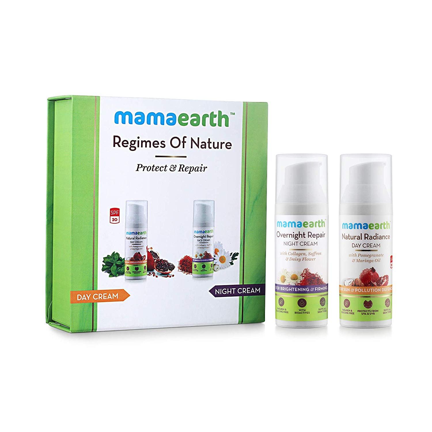 Buy Mamaearth Natural Radiance Day Cream And Overnight Repair Face Cream - Purplle