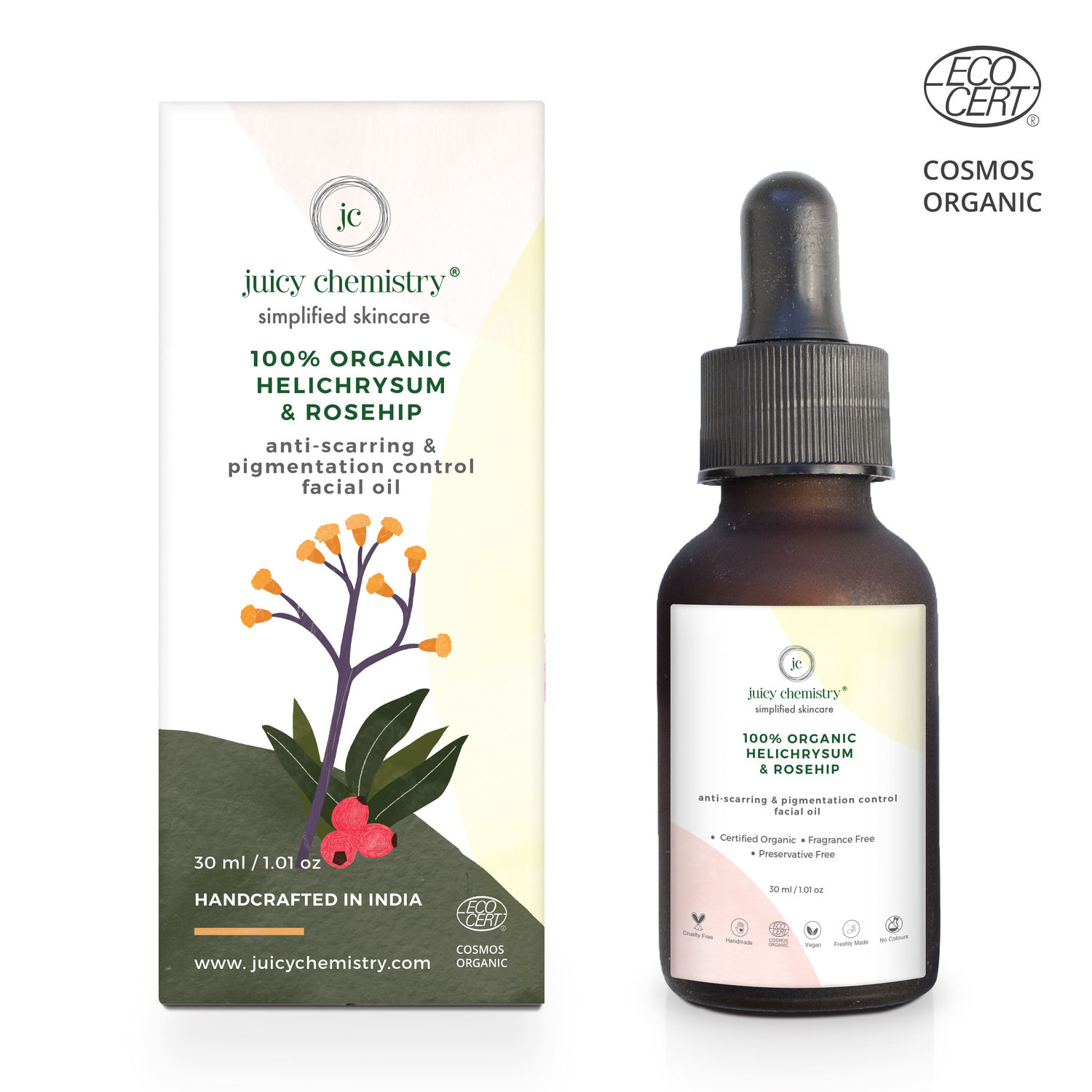 Buy Juicy Chemistry 100% Organic Helichrysum & Rosehip-Anti-Scarring & Pigmentation Control Facial Oil (Cell Construction) - Purplle