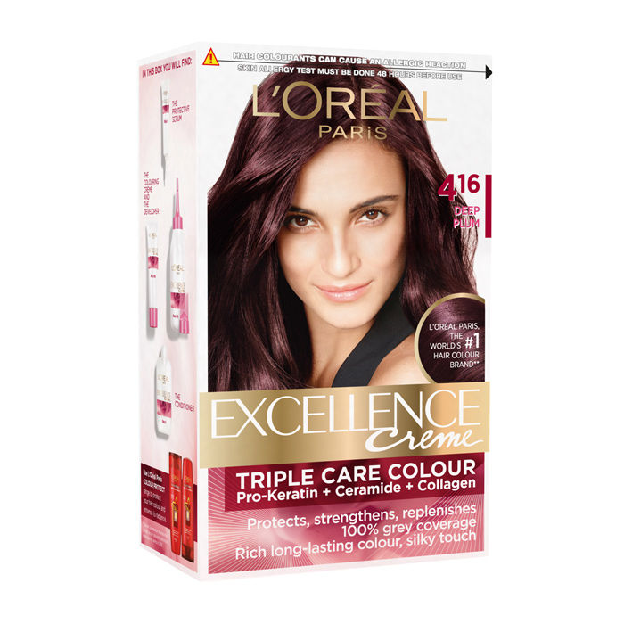 Buy L'Oreal Paris Excellence Creme Hair Color, 4.16 Deep Plum (72 ml + 100 g) - Purplle