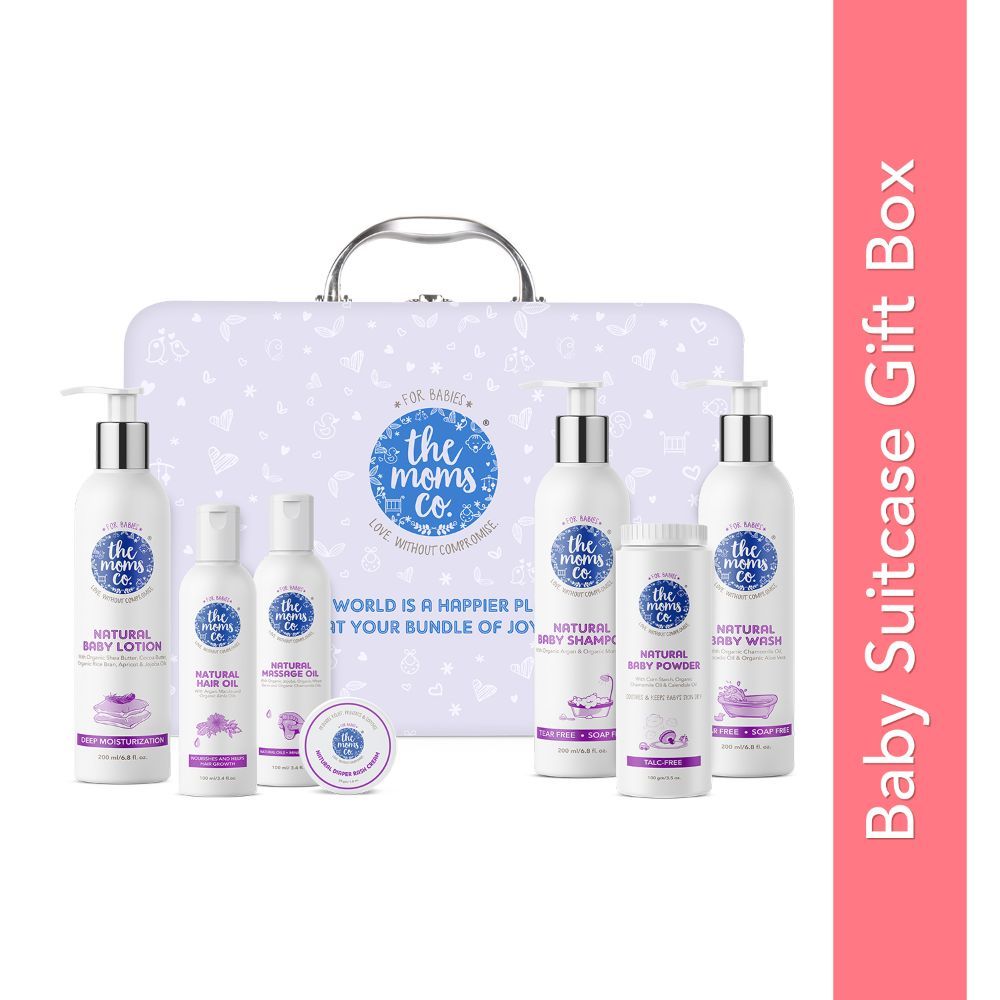 Buy The Moms Co. Everything for Baby with Suitcase Gift Box and 7 Skin and Hair Care New born Baby Gifts|Baby gift set for new born | Baby shower gift | New born baby gifts - Purplle