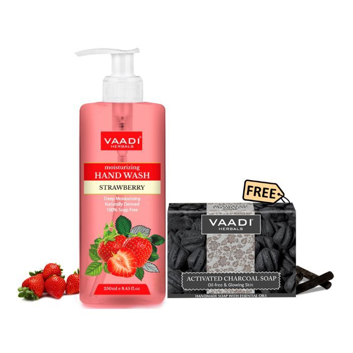 Buy Vaadi Herbals Strawberry Hand Wash 250 ml with FREE Activated Charcoal Soap (75 g) - Purplle