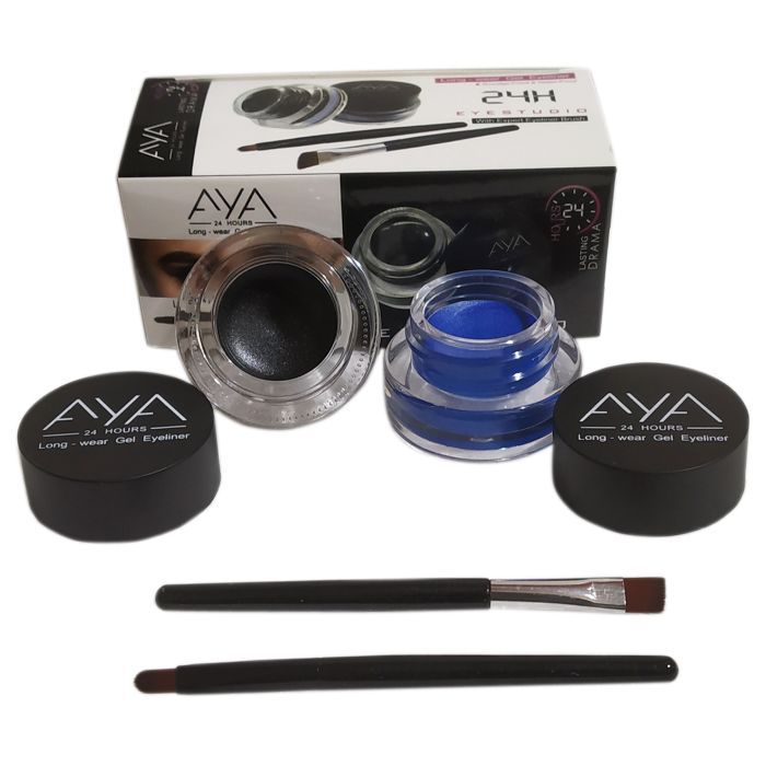 Buy AYA Long Wear Gel Eyeliner Smudge Proof & Waterproof (Black And Blue) With 2 Expert Eyeliner Brushes - Purplle