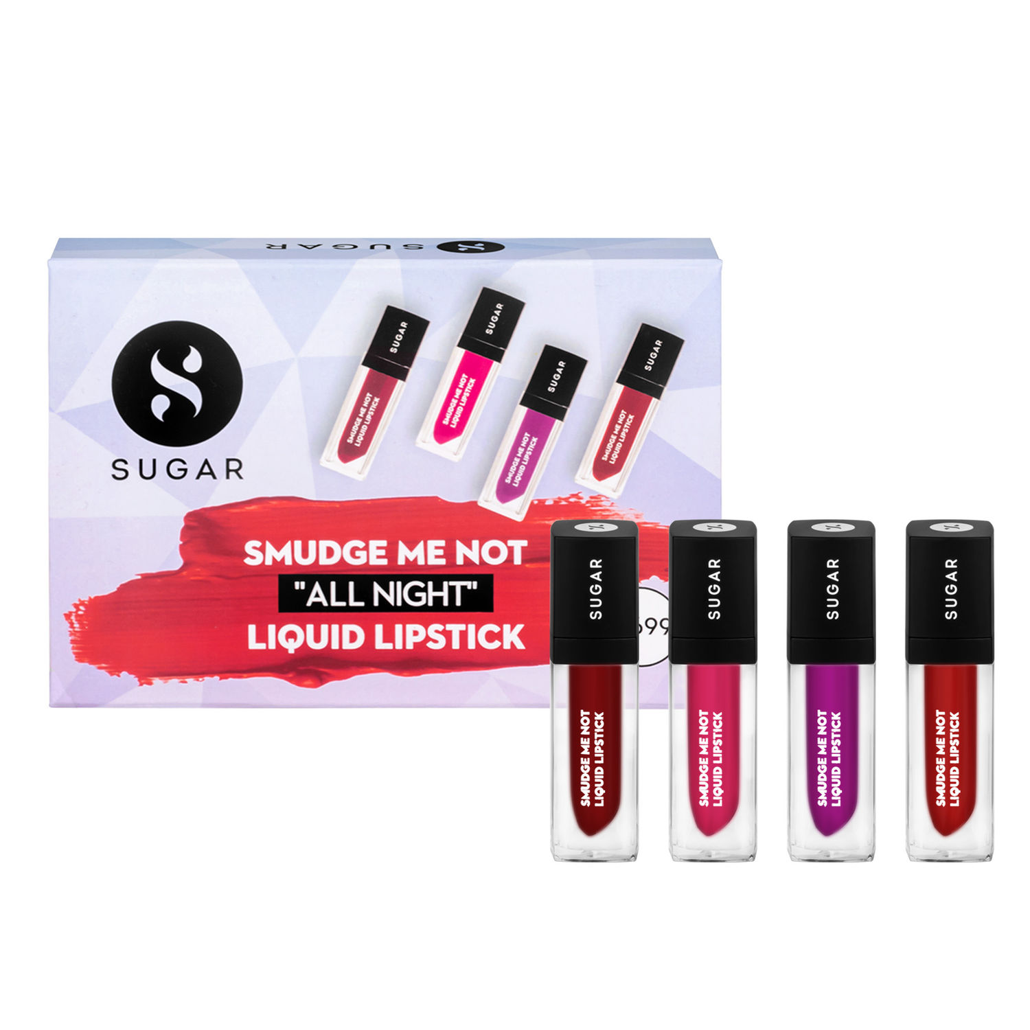 Buy SUGAR Cosmetics Smudge Me Not"All Night" Liquid Lipstick | Ultra Matte Liquid Lipstick, Transferproof and Waterproof, Lasts Up to 12hrs | Pack of 4 - Purplle