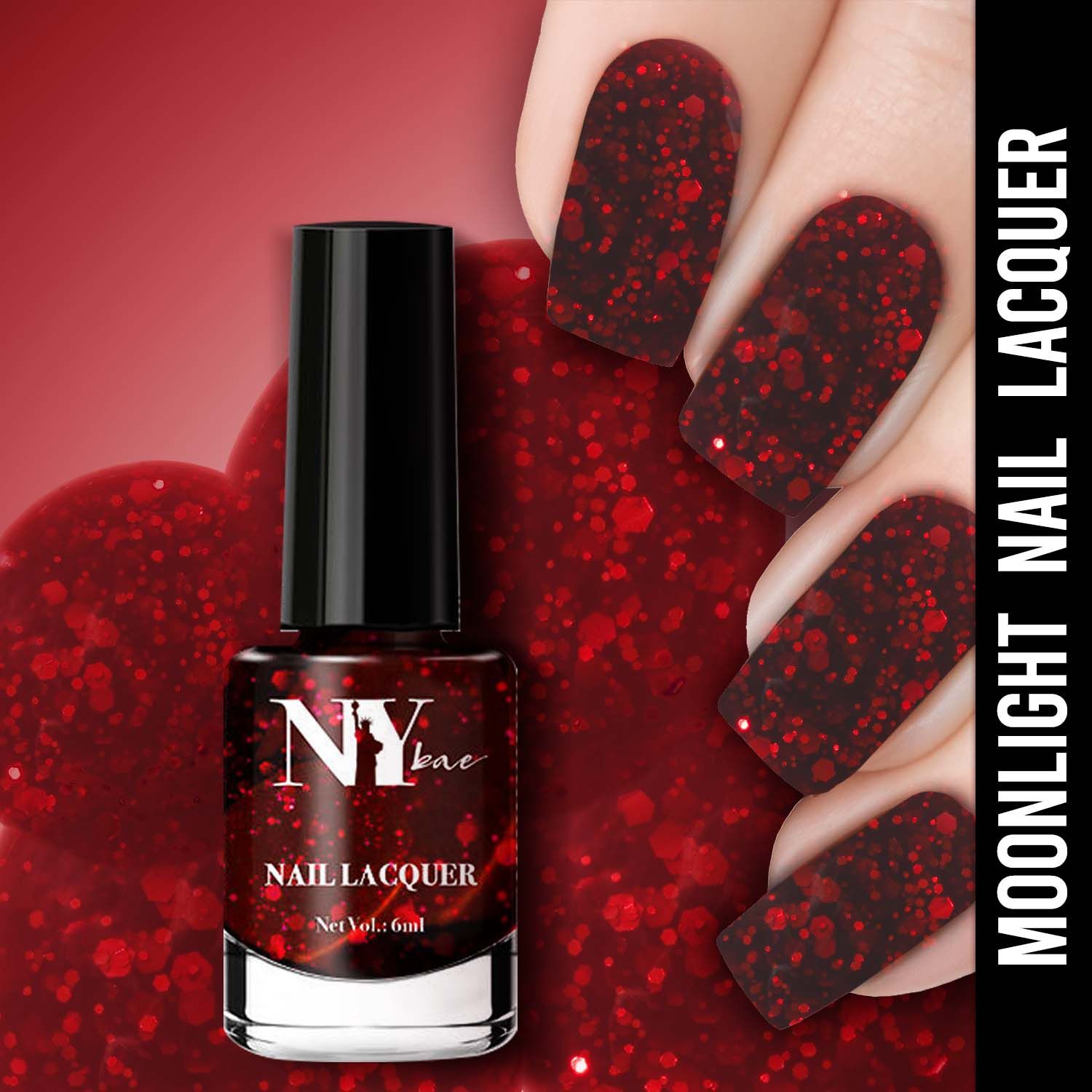 Buy NY Bae Nail Lacquer, Glitter | Shimmer Paint | Chip Resistant Polish | Highly Pigmented | Reds - Flatiron Moonlight 25 (6 ml) - Purplle