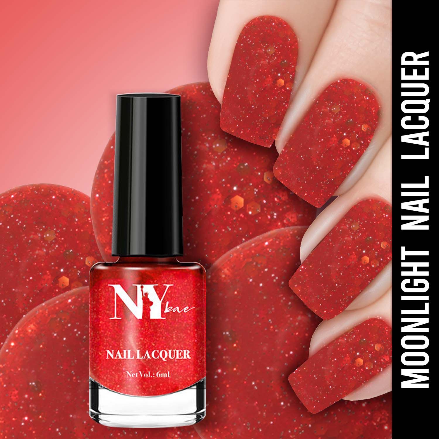 Buy NY Bae Nail Lacquer, Glitter | Shimmer Paint | Chip Resistant Polish | Highly Pigmented | Red - Carnegie Moonlight 26 (6 ml) - Purplle
