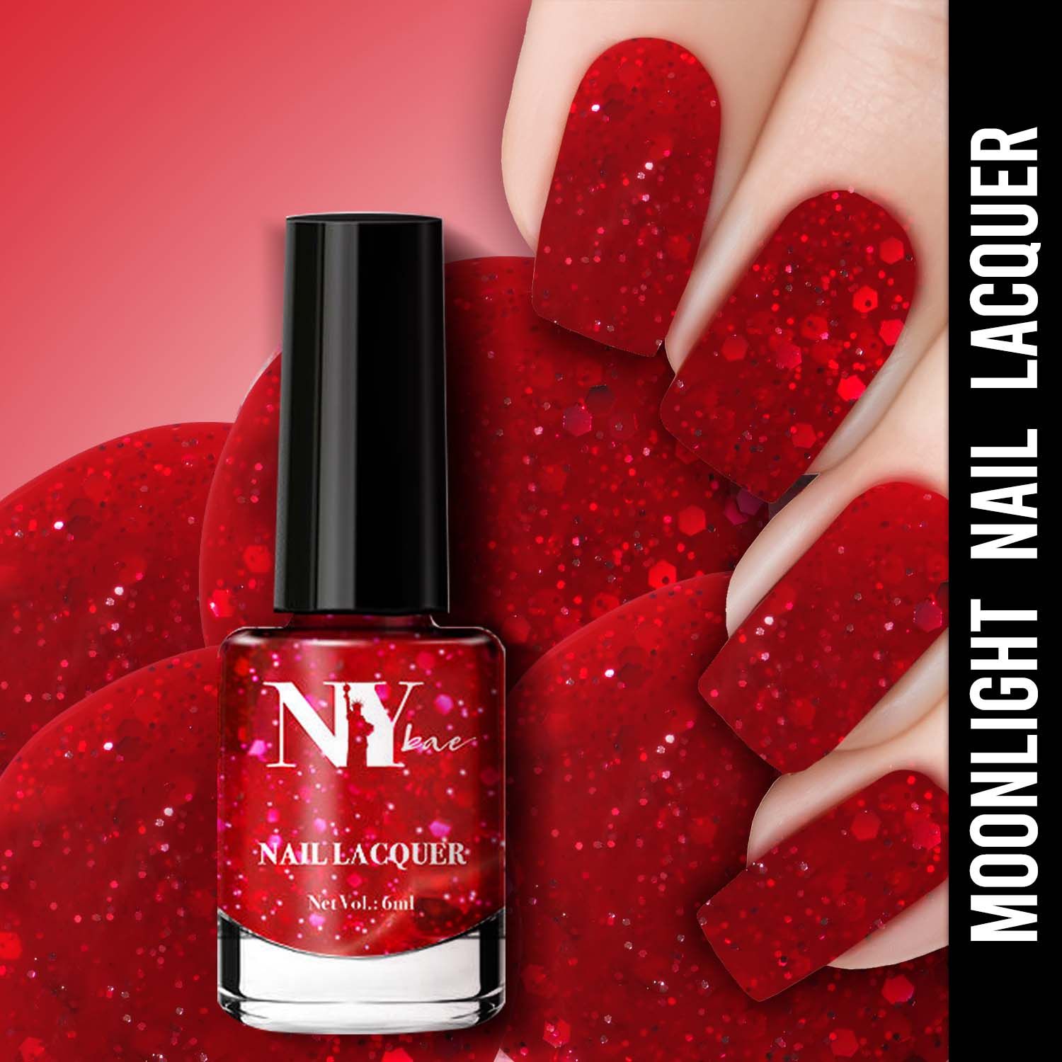 Buy NY Bae Nail Lacquer, Glitter | Shimmer Paint | Chip Resistant Polish | Highly Pigmented | Red - Greewich Moonlight 28 (6 ml) - Purplle