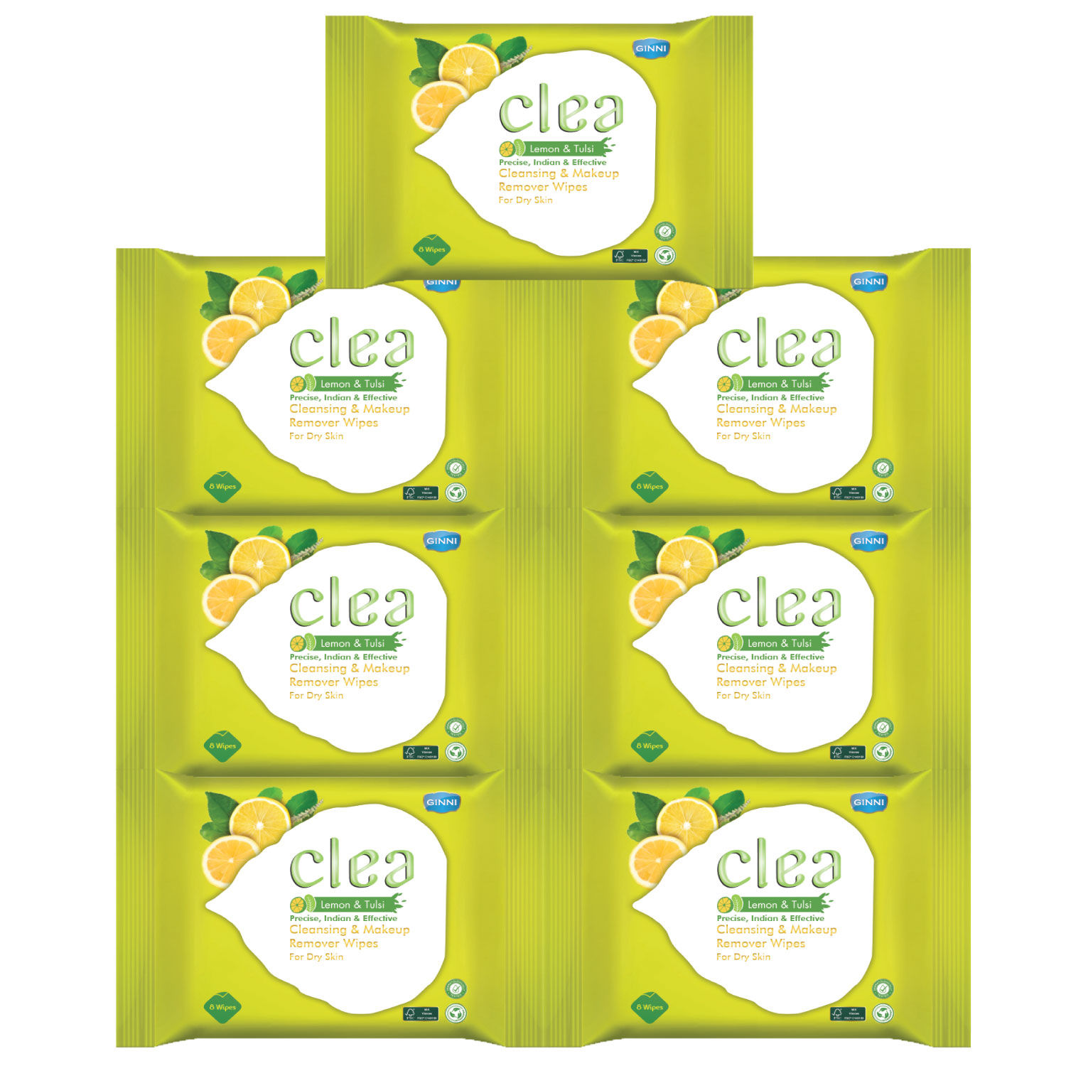 Buy Clea Cleansing & Makeup Remover Wipes Lemon & Tulsi (8 Wipes per pack) Pack of 7 - Purplle