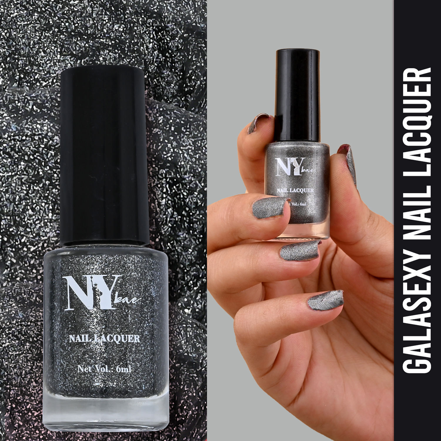 Buy NY Bae Galasexy Nail Lacquer - Gliterella 01 (6 ml) | Grey | Shimmer Finish | High Colour Payoff | Chip Free | Long lasting | Cruelty Free - Purplle