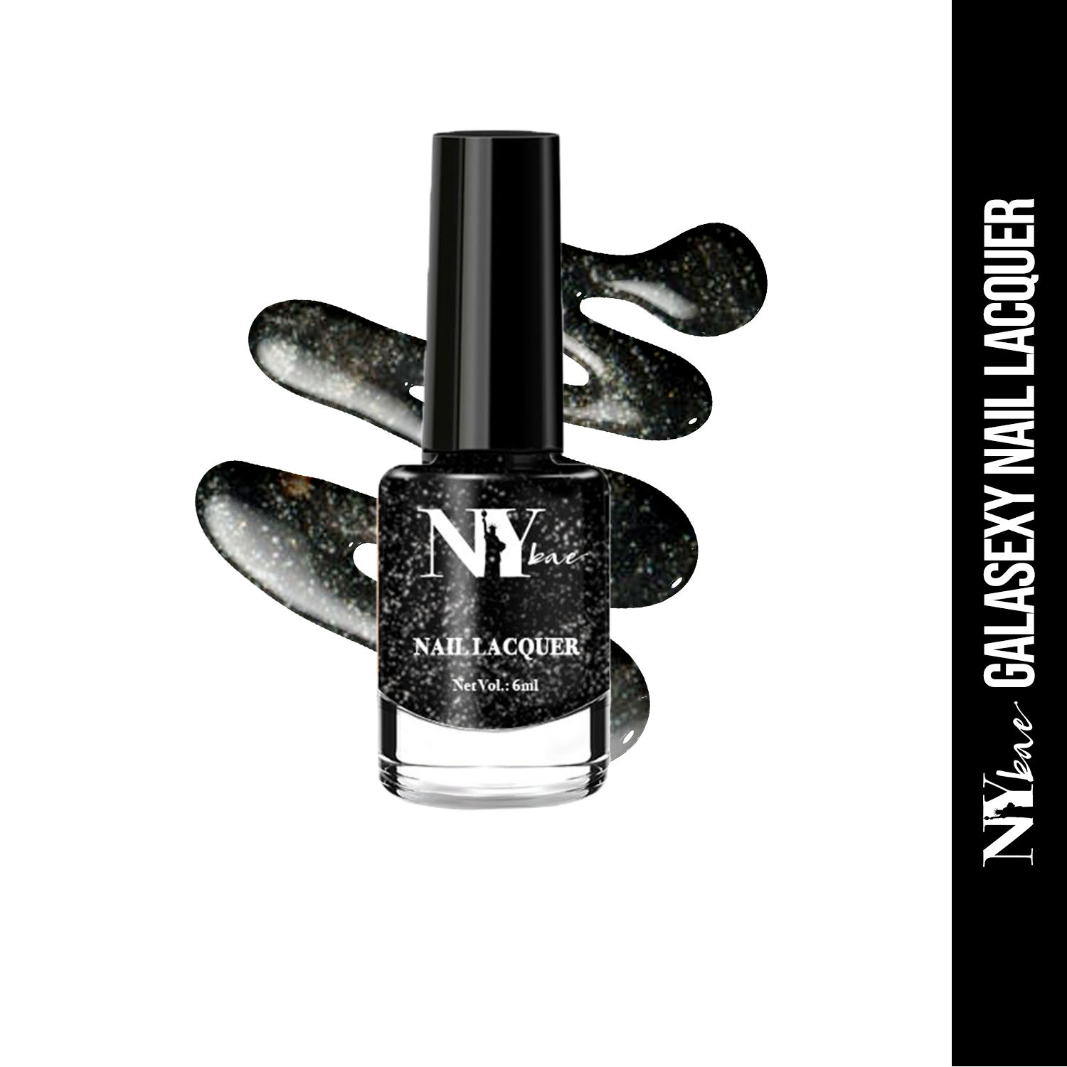 Buy NY Bae Galasexy Nail Lacquer - Shimmery Black Hole 08 (6 ml) | Black | Shimmer Finish | High Colour Payoff | Chip Free | Long lasting | Cruelty Free - Purplle