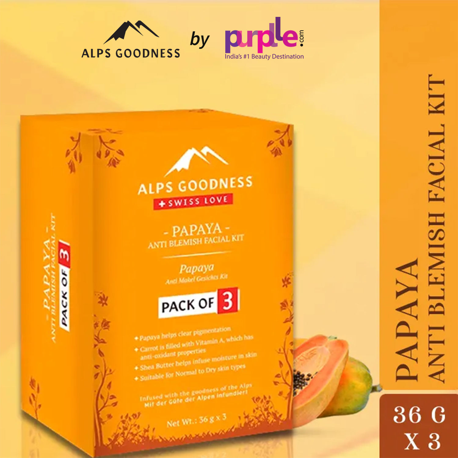 Buy Alps Goodness Papaya Anti Blemish Facial Kit - Pack of 3 (36 g x 3) - Purplle