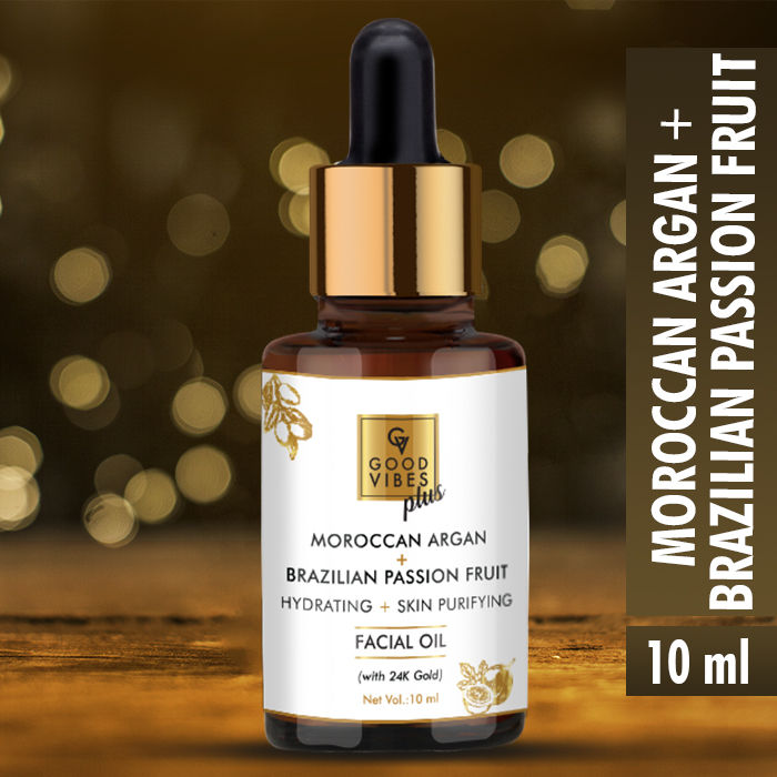 Buy Good Vibes Plus Moroccan Argan + Brazilian Passion Fruit Hydrating + Skin Purifying Facial Oil with 24K Gold (10 ml) - Purplle