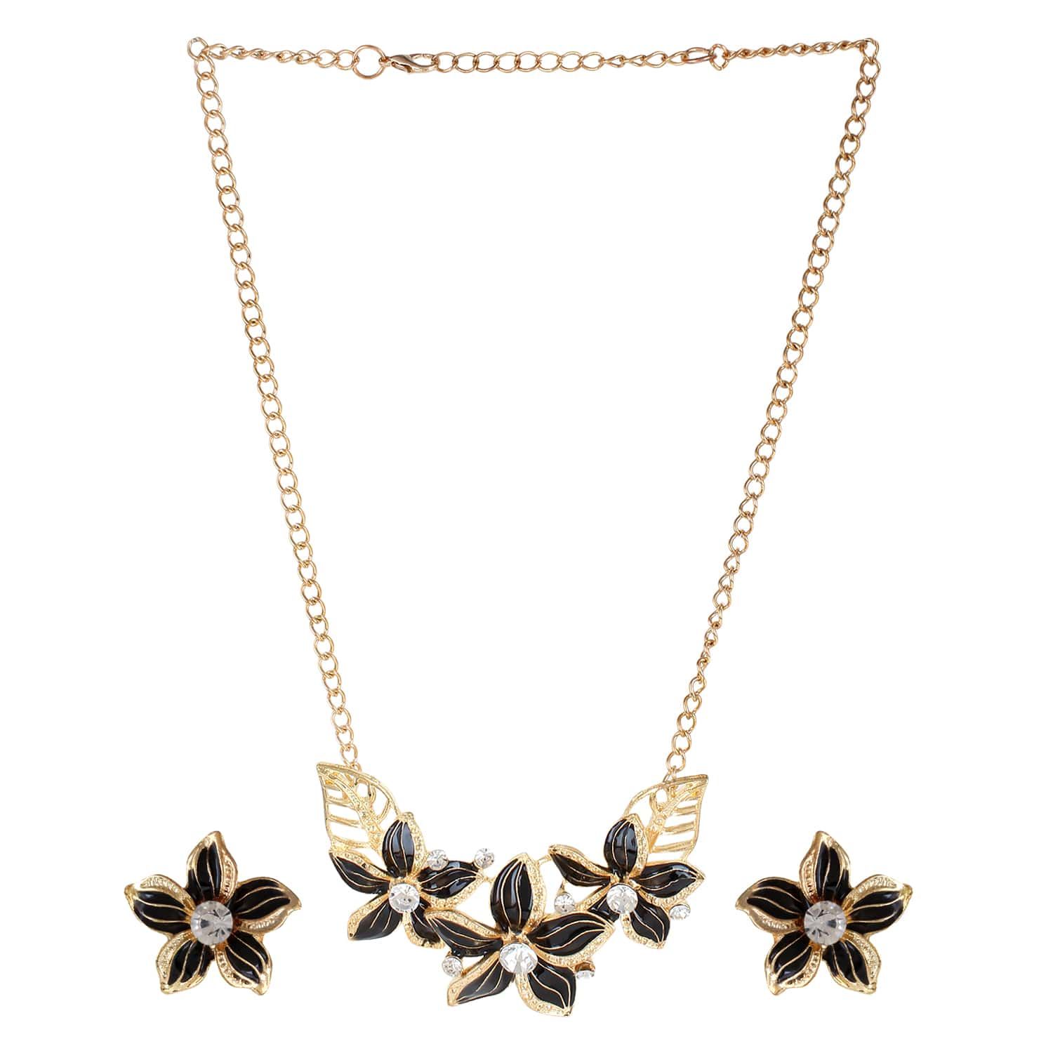 Buy Femnmas Black Flower Necklace Set - Purplle