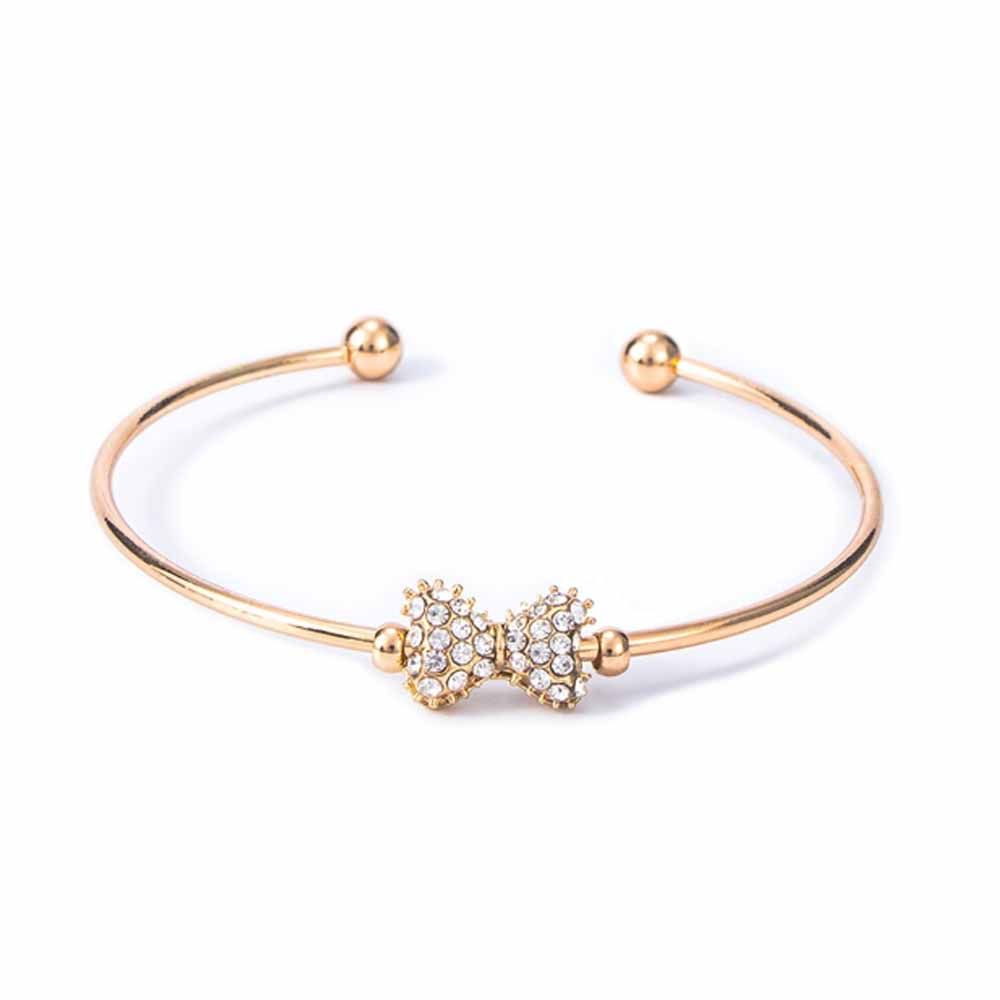 Buy Ferosh Zela Rhinestone Bow Golden Cuff Bracelet - Purplle